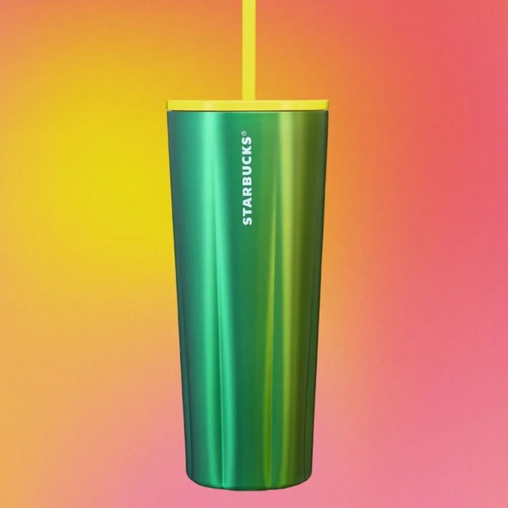 STARBUCKS LIME SPECKLE STAINLESS STEEL COLD CUP VENTI‎ NWT